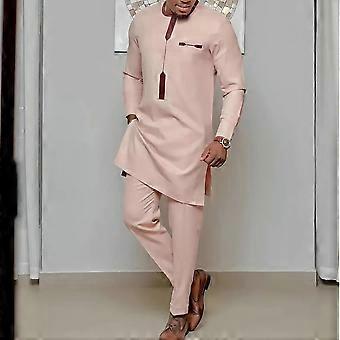 Costume Africain Caftan Pour Homme – 2 Pièces En Mousseline, Bleu, Taille L, Fabrication France