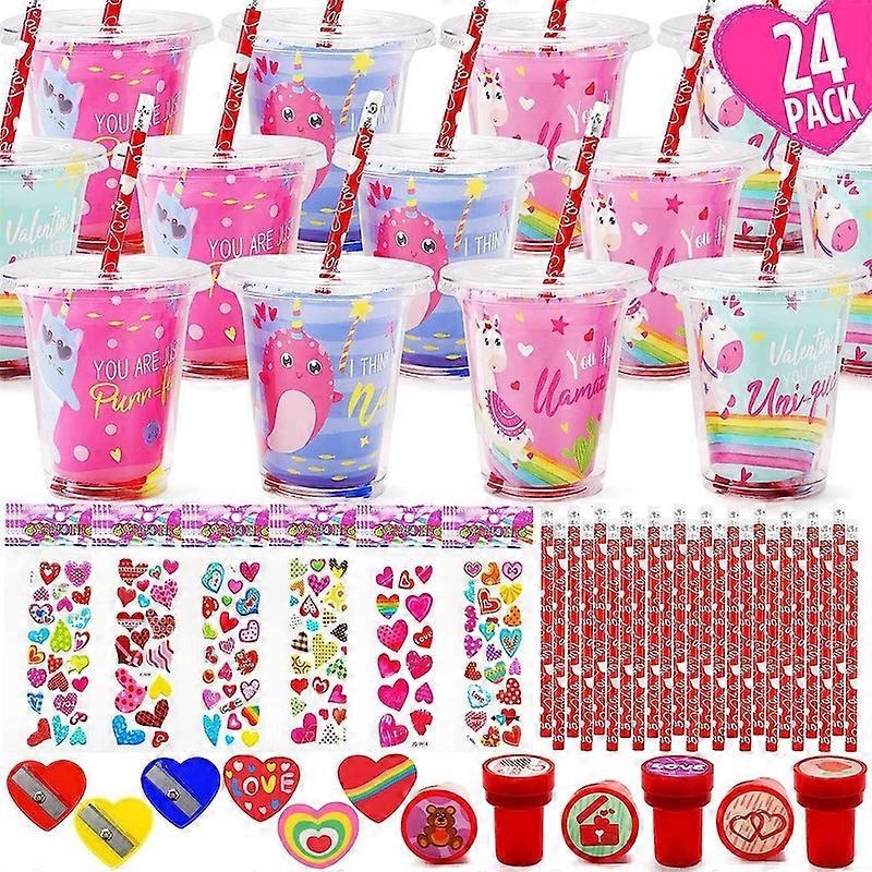 24 Pack Valentines Day Stationery, Kids Class Party Favor Cards Set