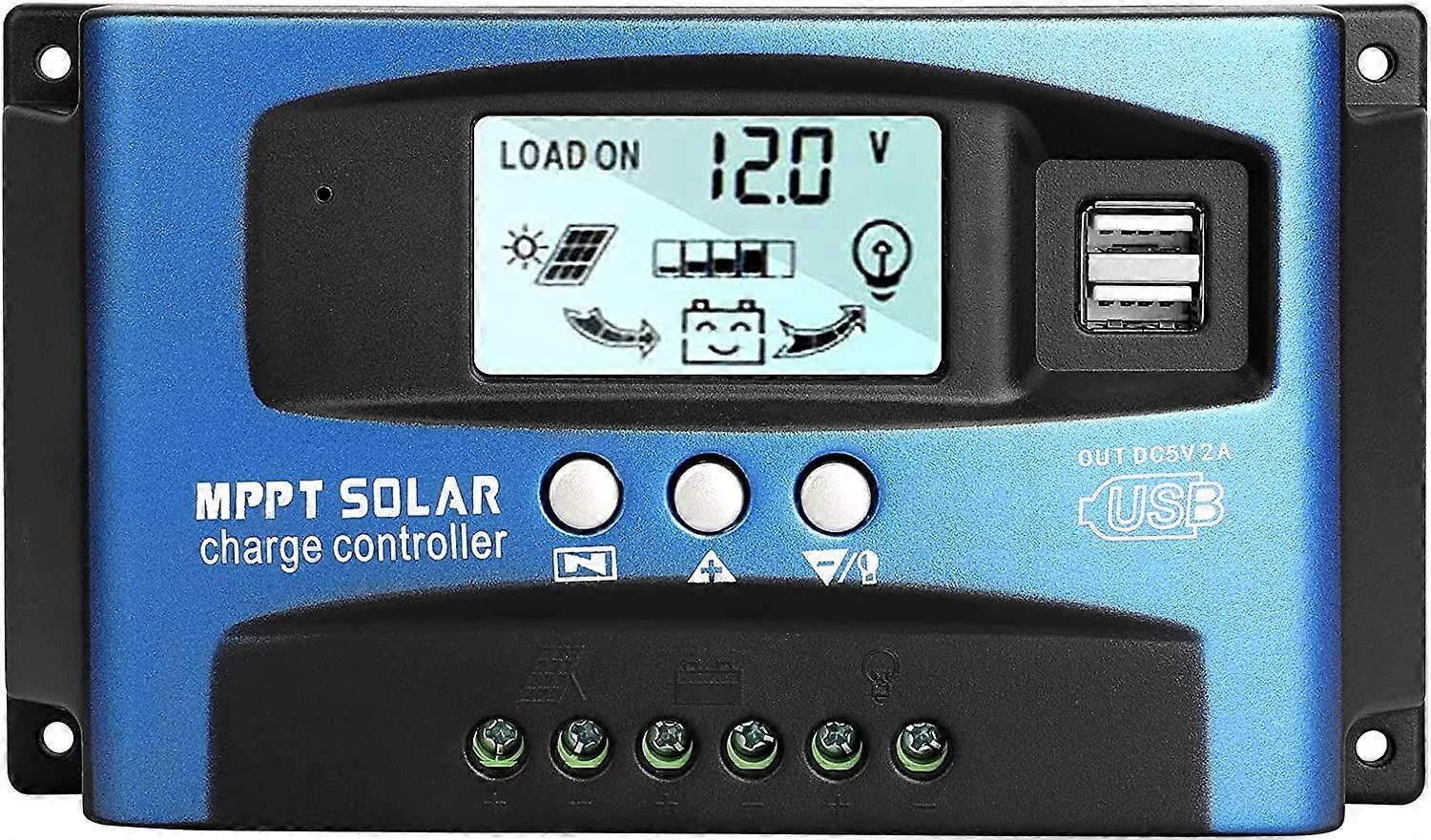 MPPT 60A Solarladeregler, 12V / 24V Dual USB Intelligent Regler einstellbare Parameter LCD-Anzeige, Multifunktionsschutz