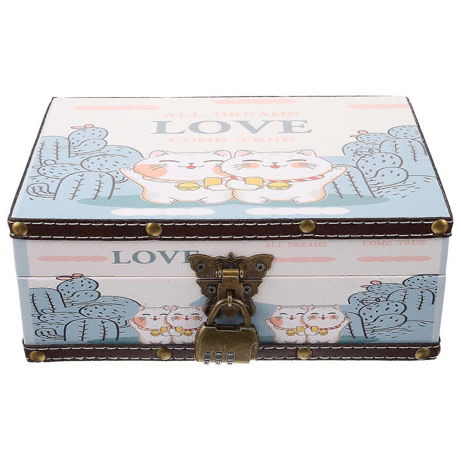 Code Lock Trinket Box Jewelry Storage Case Keepsake Maneki Neko Pattern Storage Box