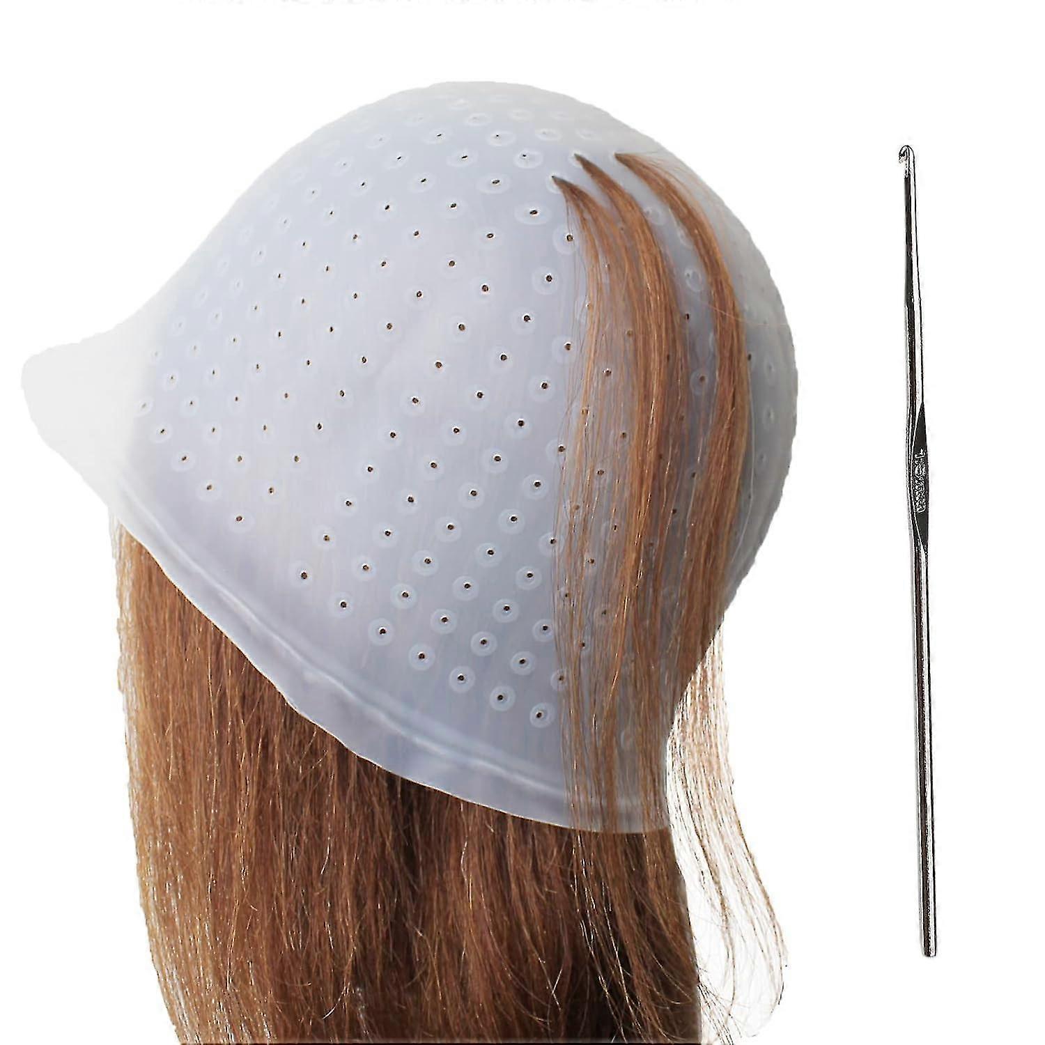 Punched Silicone Highlight Hair Cap With Needle Professional Reusable Highlighting Poked Hole Caps With Hooks