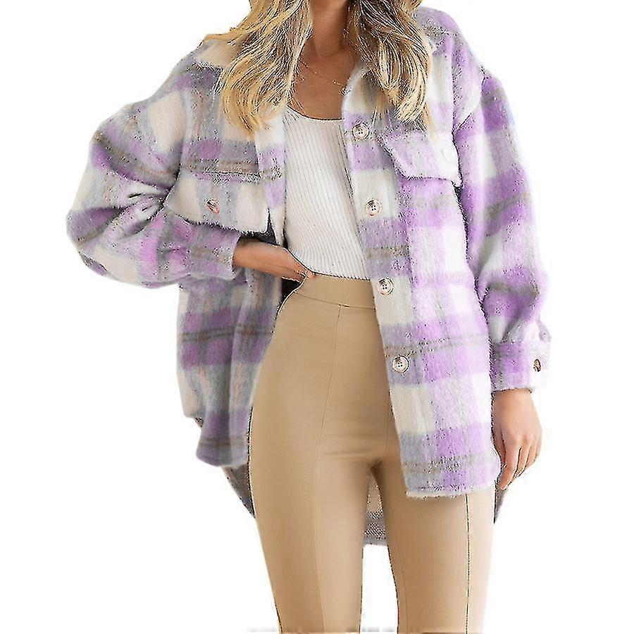 Vinteruldfrakke Casual Plaid Flannel Shacket Jakke Oversized Button Down Langærmet Efterårsskjorte Jakke Frakke Toppe Jakke Kvinder