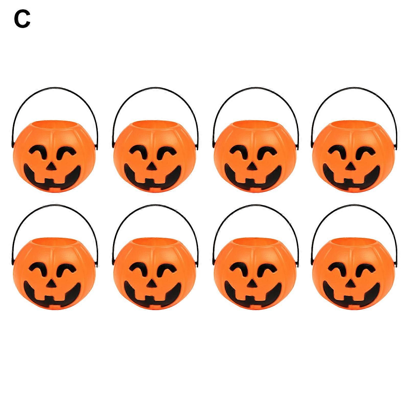 8Pcs Attractive Candy Bucket Handle Design PC Pumpkin Shape Compact Portable Storage Holder for Festival JIKAIX