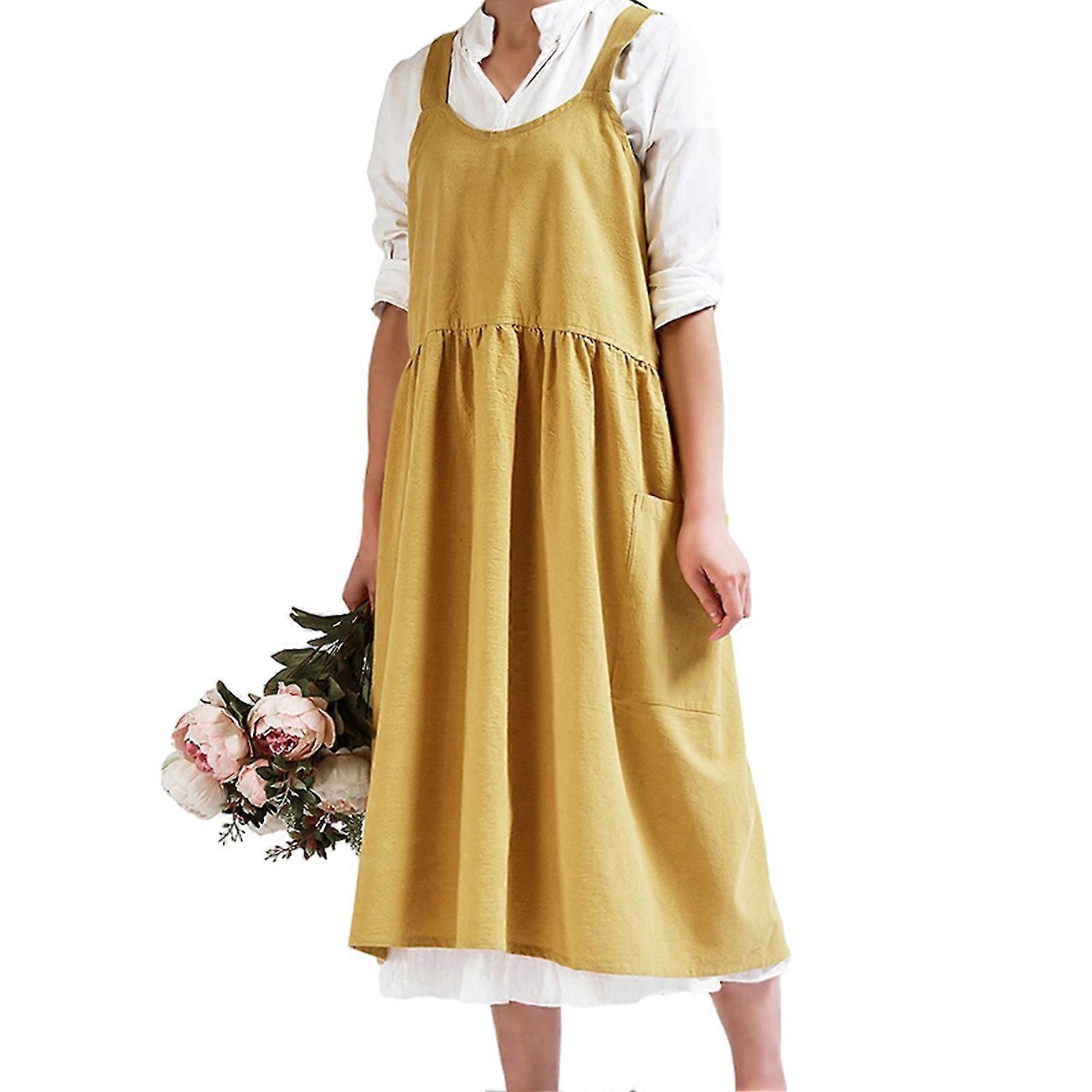 Long Sleeveless Apron With Pockets Multipurpose Breathable Cotton Linen Workwear For Home Kitchen Garden New