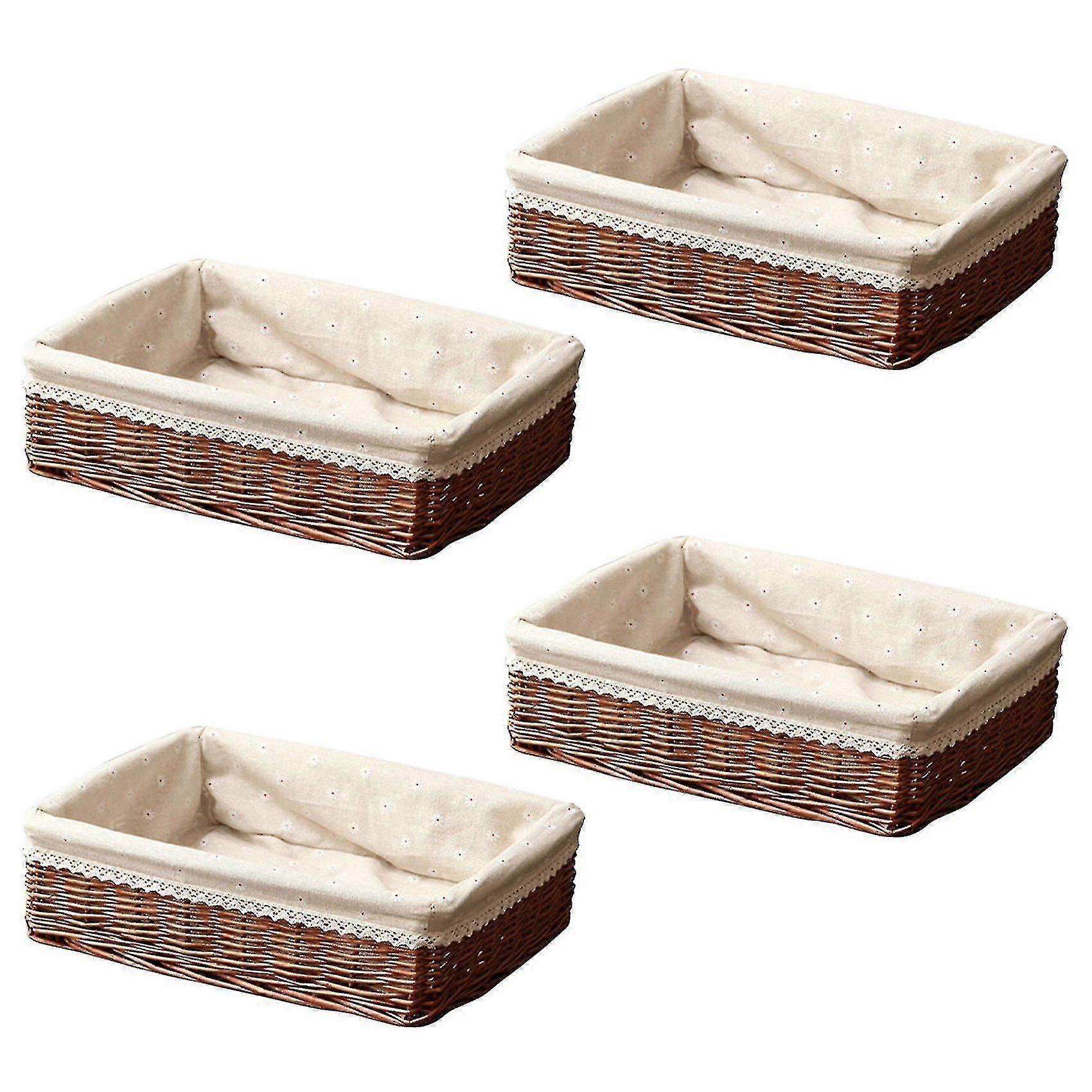 4x Handmade Wicker Storage Basket Bread Basket Fruit Basket Serving Baskets