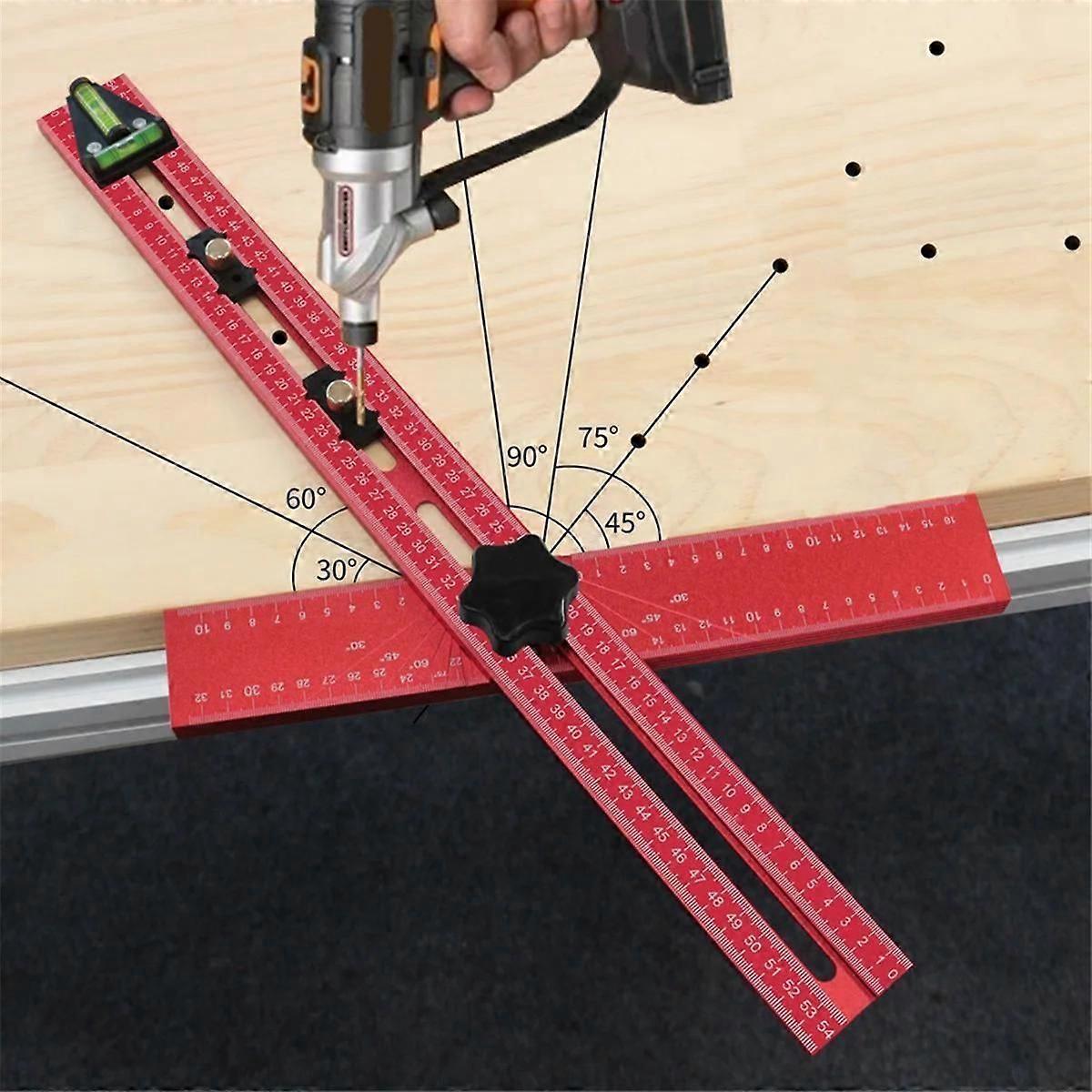 Adjustable 2-In-1 Drilling Positioning Ruler,Aluminum Cabinet Hardware Jig,Cabinet Drawer Door Hole
