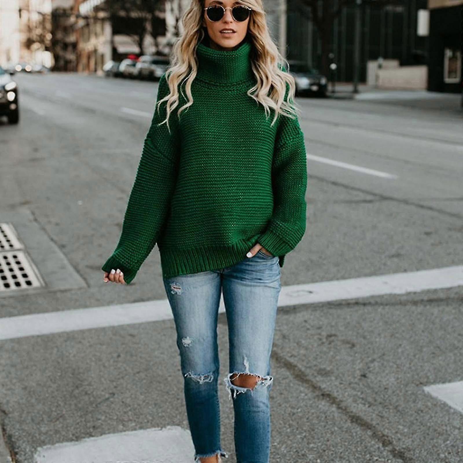 Damen High Neck Strickpullover Winter Jumper Top