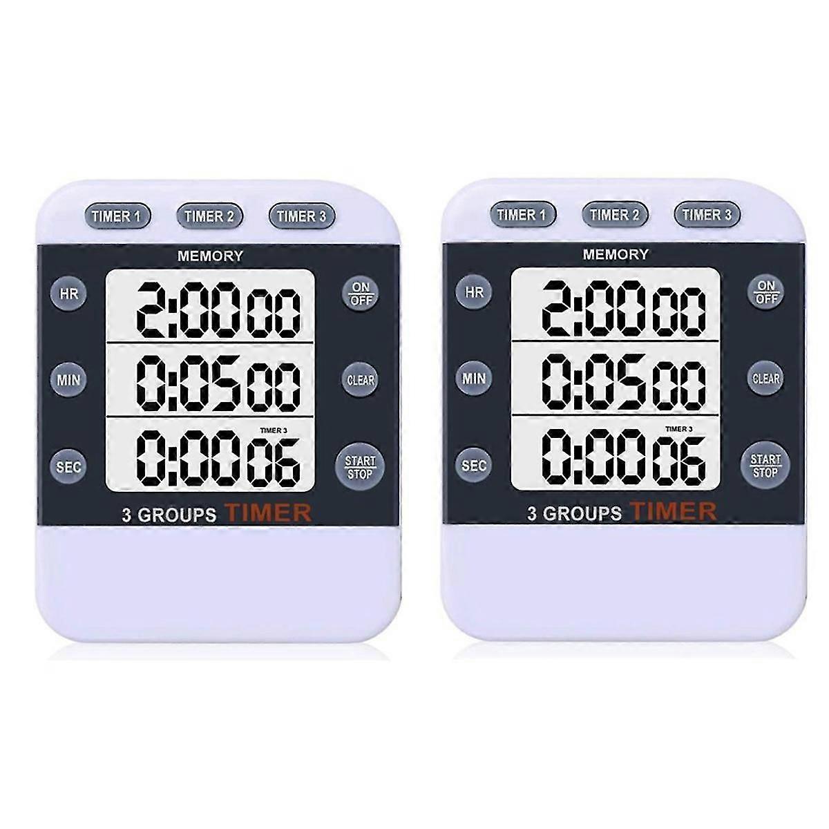 2pcs Digital Dual Kitchen Timer 3 Channels Count Up/down Timer Cooking Timer Large Display Countdow