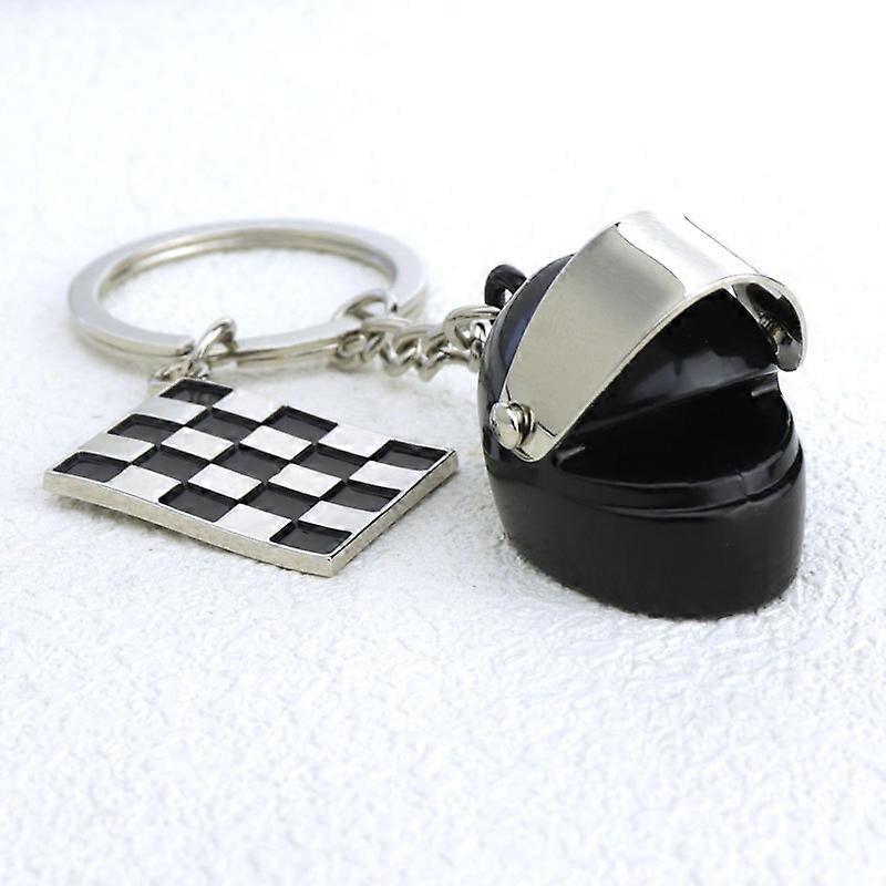 INF Keychain with helmet in checkered pattern
