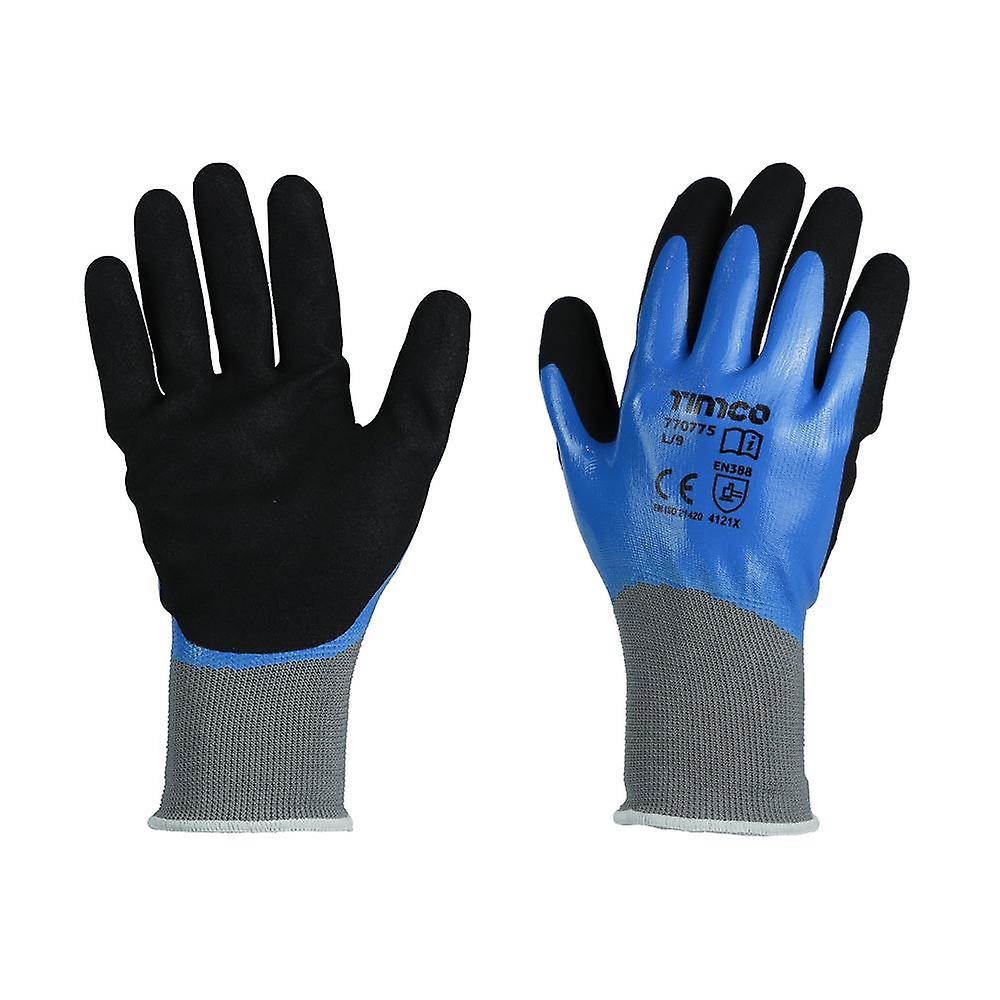 TIMCo Waterproof Grip Gloves Sandy Nitrile Foam Coated Polyester Size Large