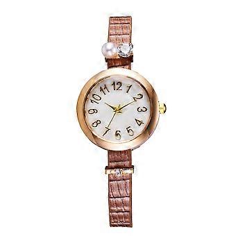 Enkel Mote Casual Kvarts Klokke PU Stropp Armbåndsur Gave (Brun)