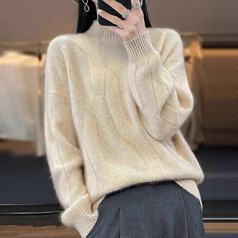 Women's Pullovers Fall Winter Soft Merino Wool Sweater Neck Thick Cashmere Sweater