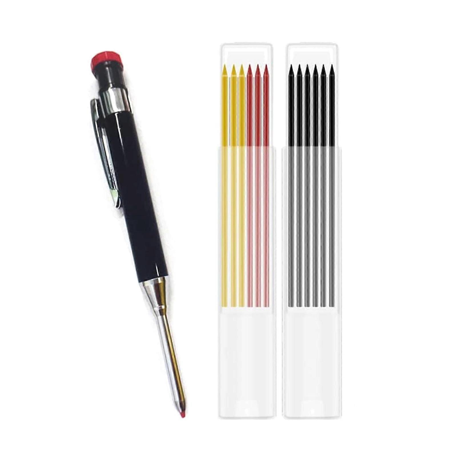 Mechanical Pencil Marker Marking Tool with Built-in Sharpener Carpenter Scriber Marking Kit for Woodworking Architect  Black