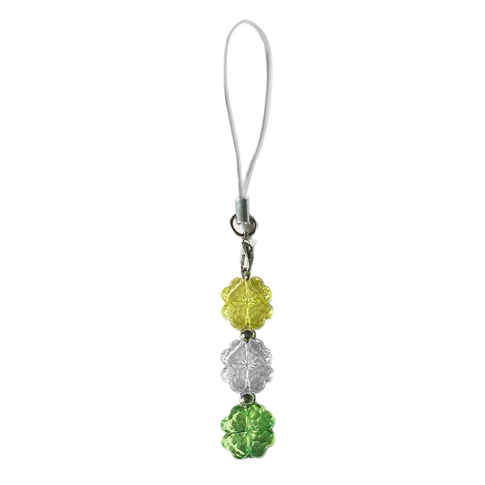 Unique Beaded Phone Pendant Fashionable Keyring Crystal Four Leaf Clovers Charm Keychain Elegant Bag Accessory for Women