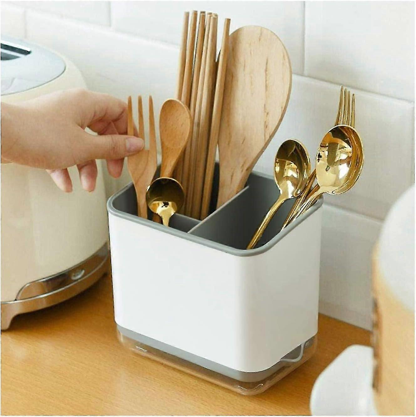 Cutlery Drainer, Decorative Kitchen Utensil Holder 3 Compartments (2)