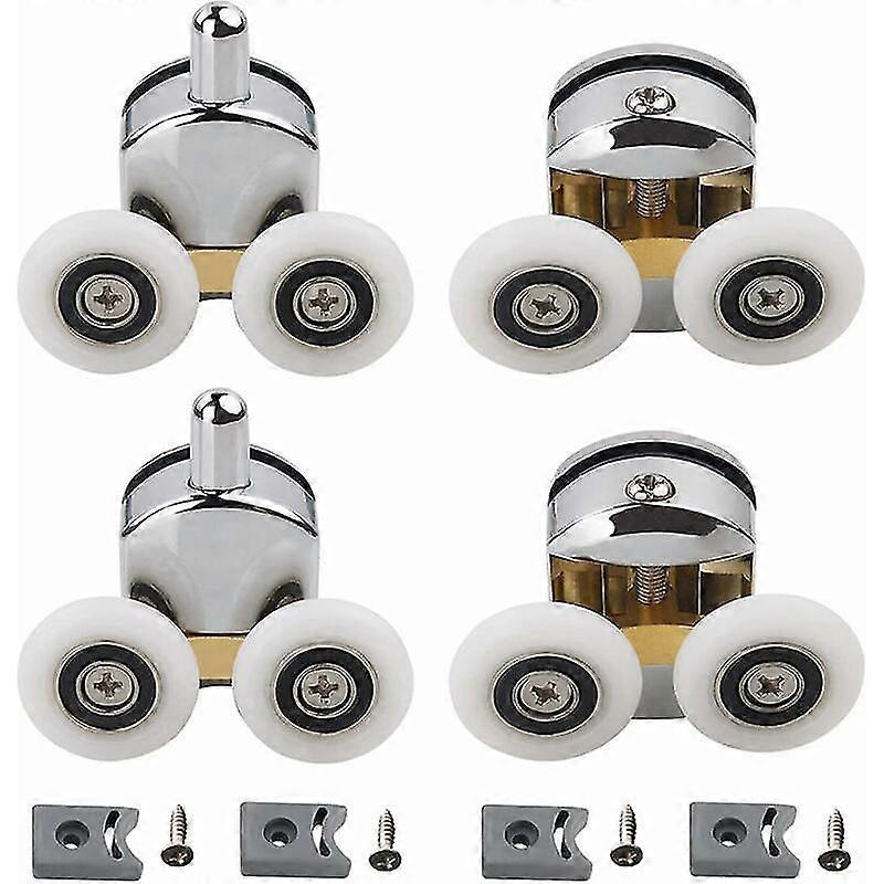 4 x Shower Door Rollers, Replacement Double Rollers, Suitable for 4-6mm DIY Glass, 25mm Diameter (2 Upper Rollers and 2 Lower Rollers)