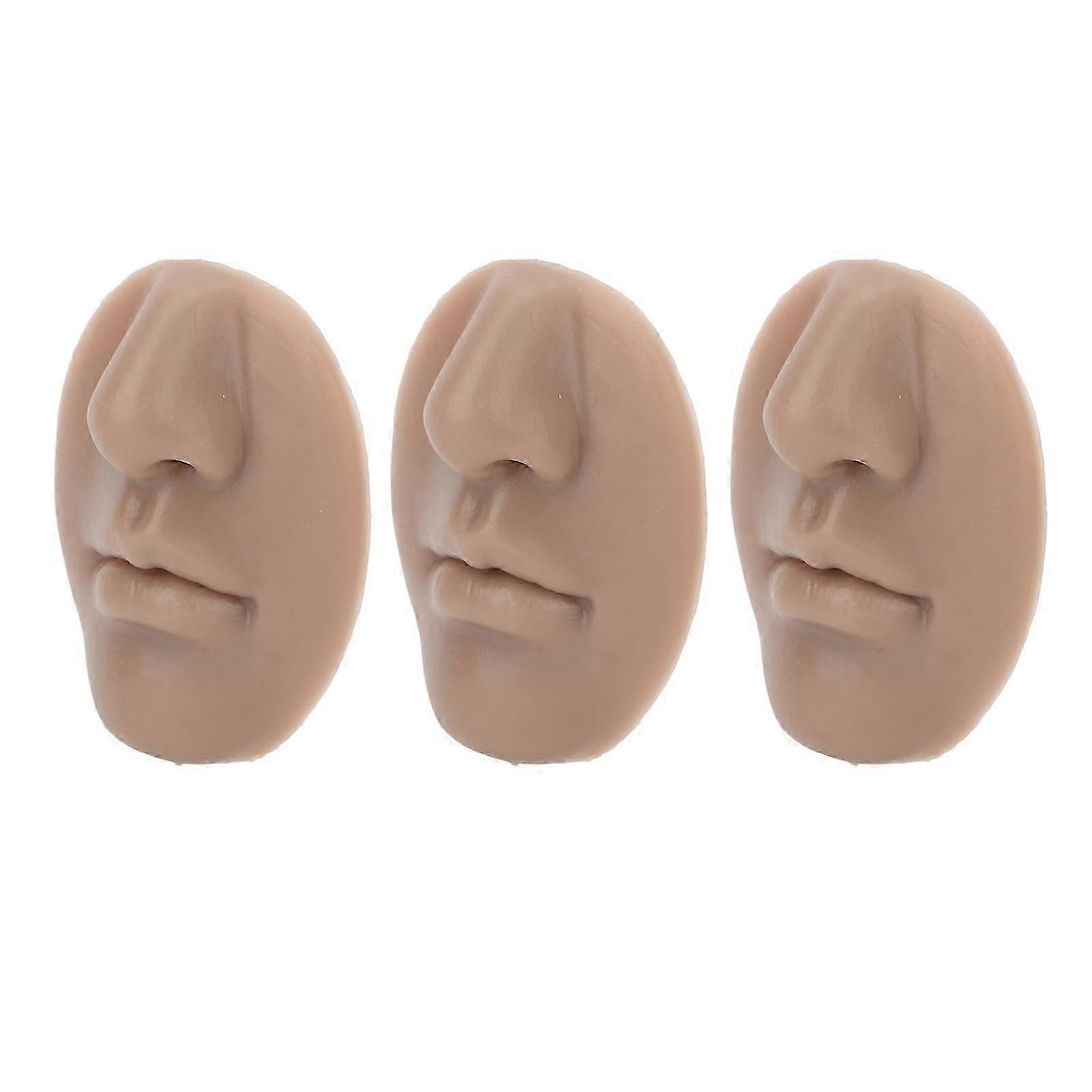 3pcs Silicone Nose Model with Mouth Soft Elastic Reusable Piercing Nose Model for Piercing Dark Skin Color