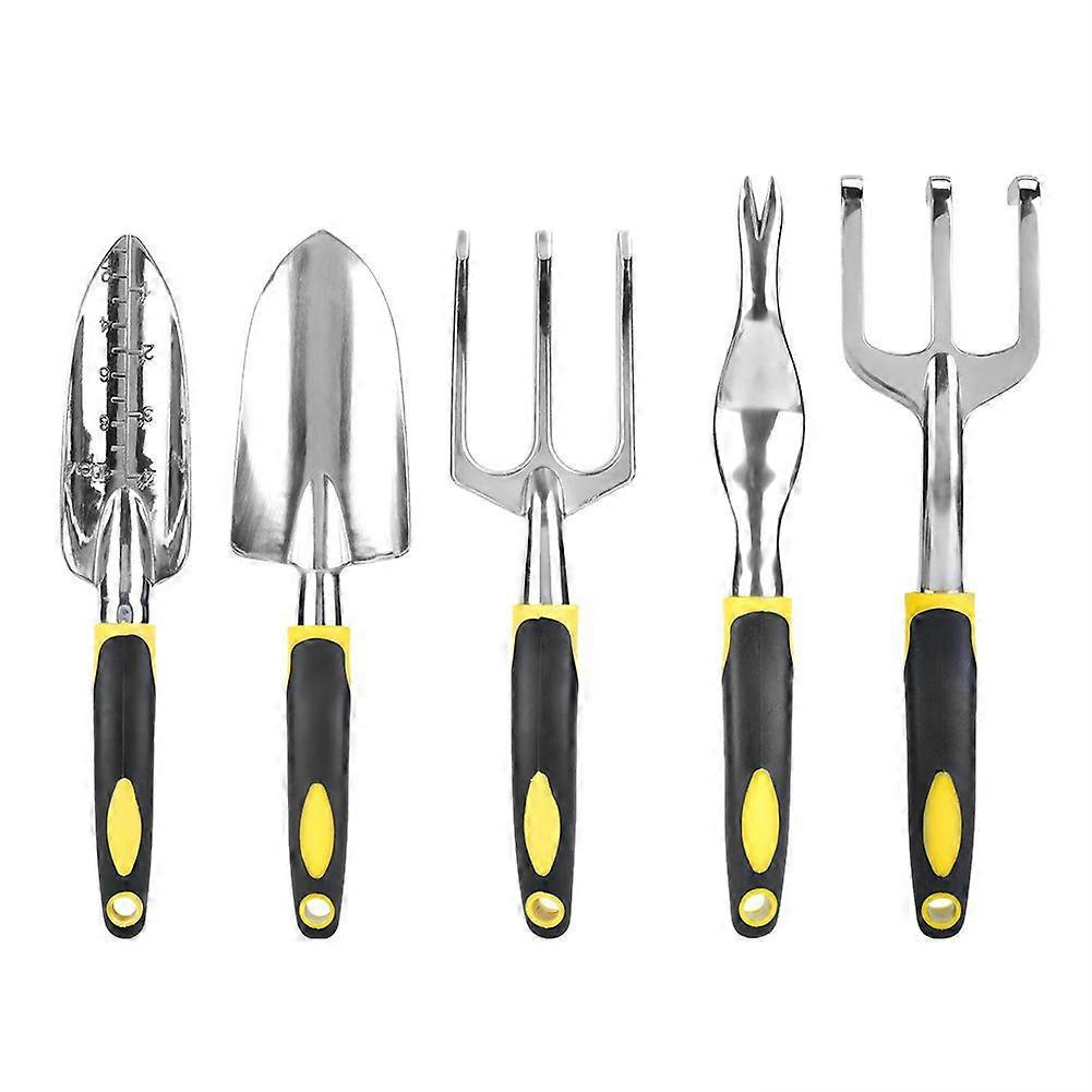 5 Pack Gardening Yard Hand Held Plastic Garden Shovel Spade Rake Yellow Tool Set