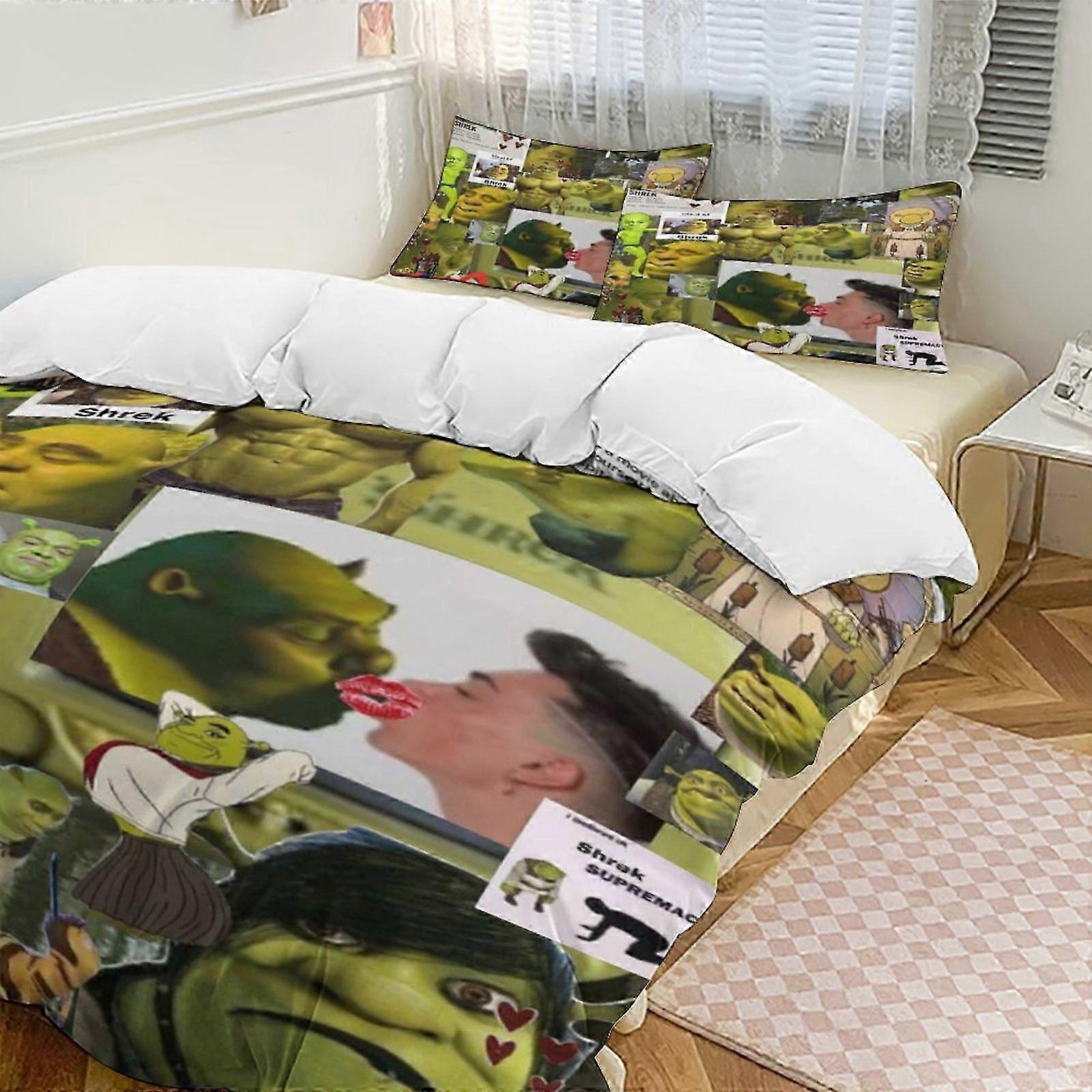 a2394 Lakan Shrek sängkläder set påslakan set tecknad tema barnrum lakan iip2394