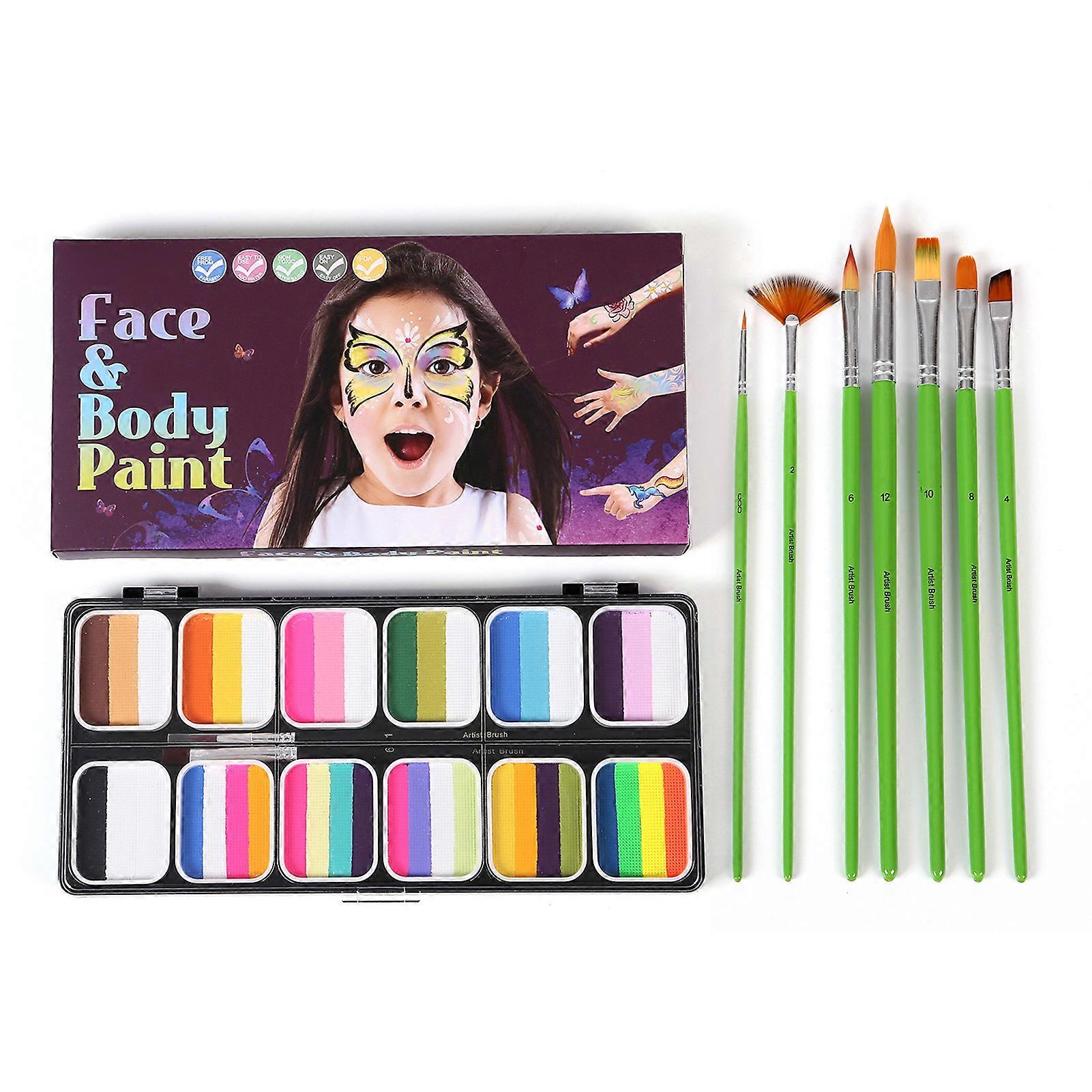 Watercolor Paint Palette Set 12 Colors Set Professional Face Split Cakes with 6 Paintbrushes Safe & Non-Toxic Water Activated Face and Body Painting