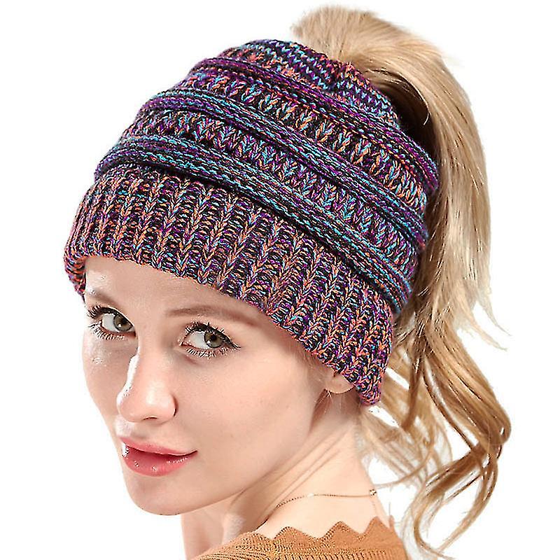 Women Warm Ponytail Beanie Hat Knitted 