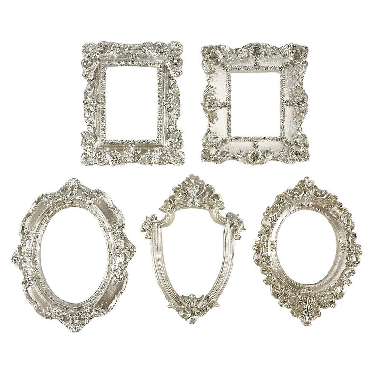 5Pcs Vintage Resin Picture Frame Flower Oval Rectangle Frame