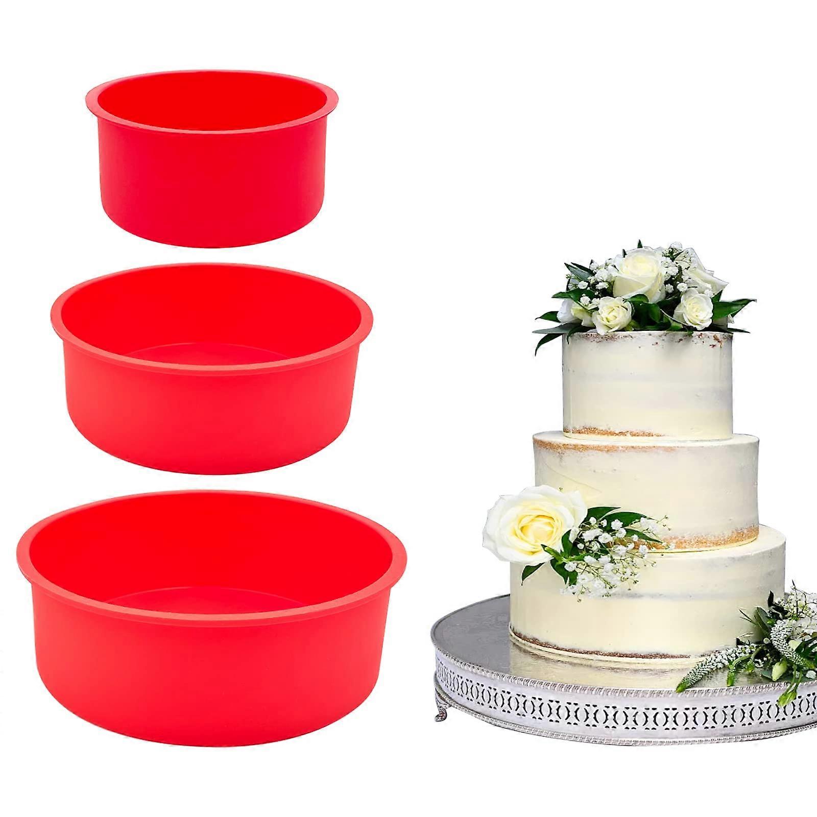 Silicone Cake Pans Round 3-Piece Set, 4/6/8 Inch Non-Stick Quick-Release, Reusable Bakeware For Layer Cakes Chiffon Cake