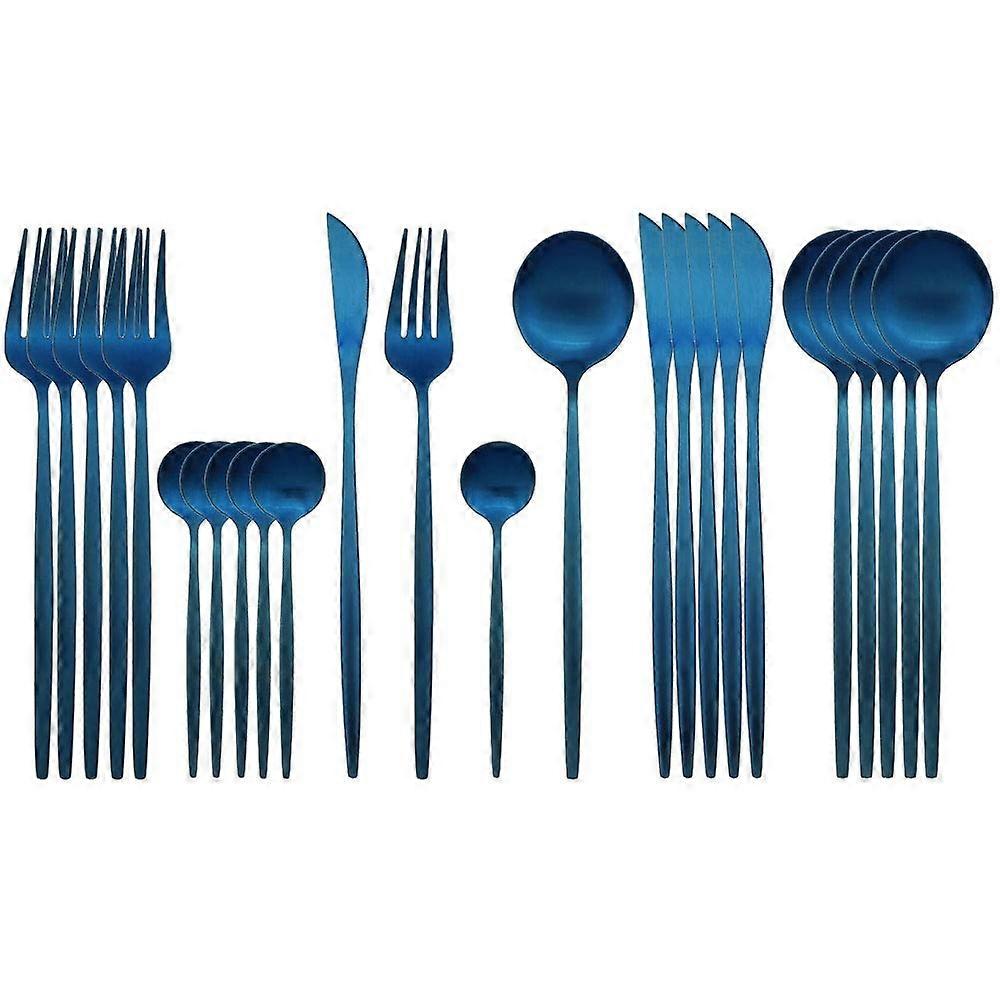 24 Pieces Matte Blue Silverware Set Tableware Sets Service for 6