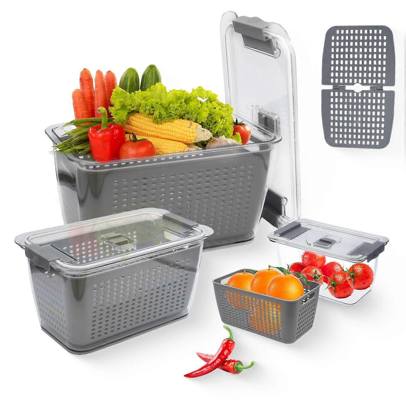 3 Pack BPA Free Fresh Container for Fridge Produce Saver in Grey