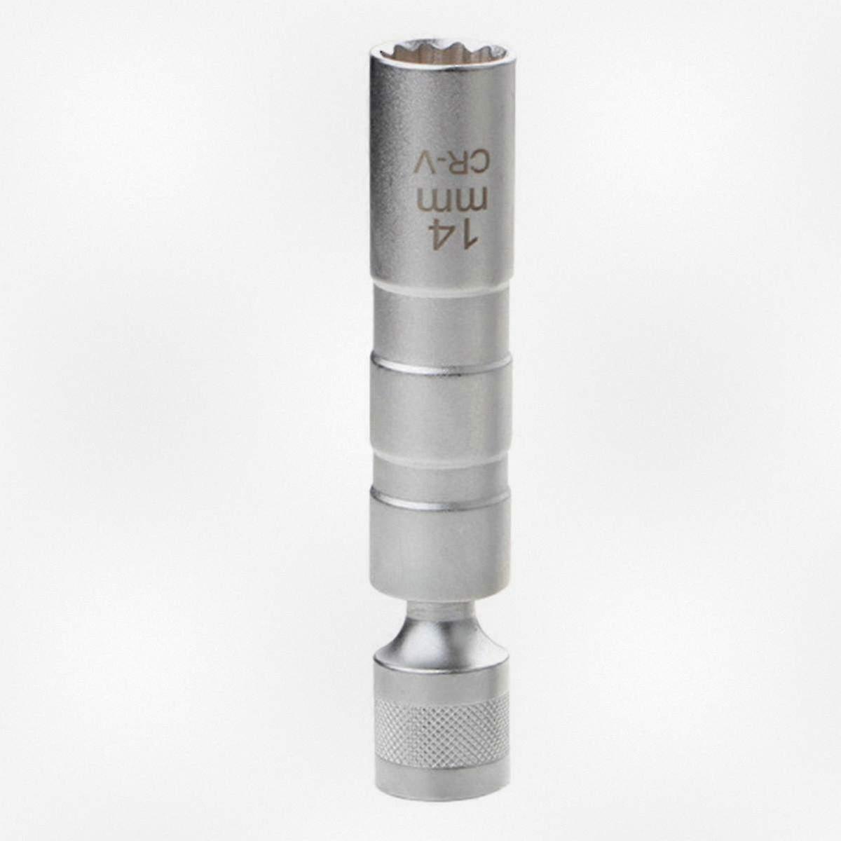 Extended Thin Wall Spark Plug Socket Wrench Set - 3/8 Inch Drive, 14mm Size, 12-Angle Automotive Repair Tool for Plug Removal