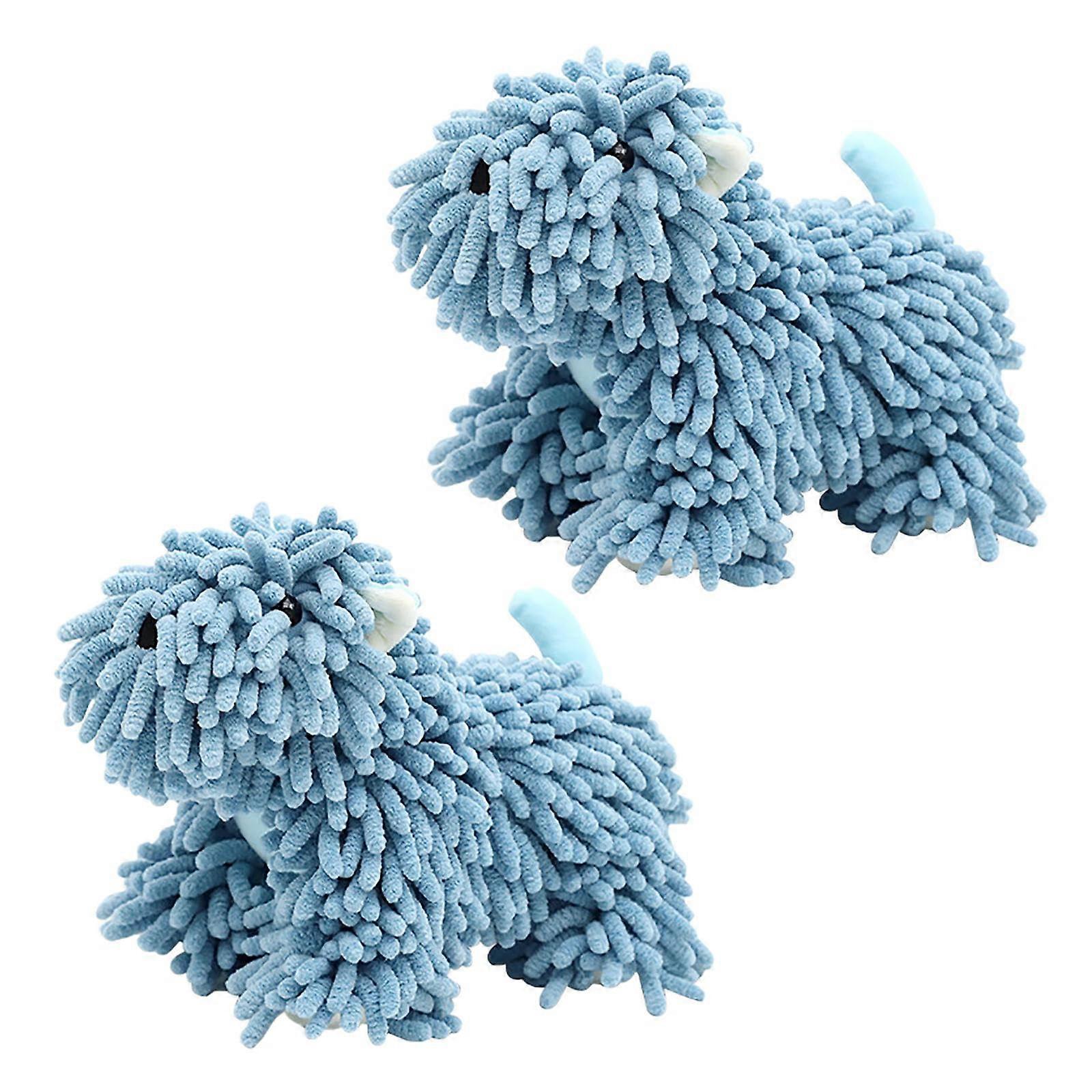 Hand Towel Cartoon Dog Chenille Fuzzy Ball Soft Fast Drying Decorative Hanging Towel Blue 2 Pack