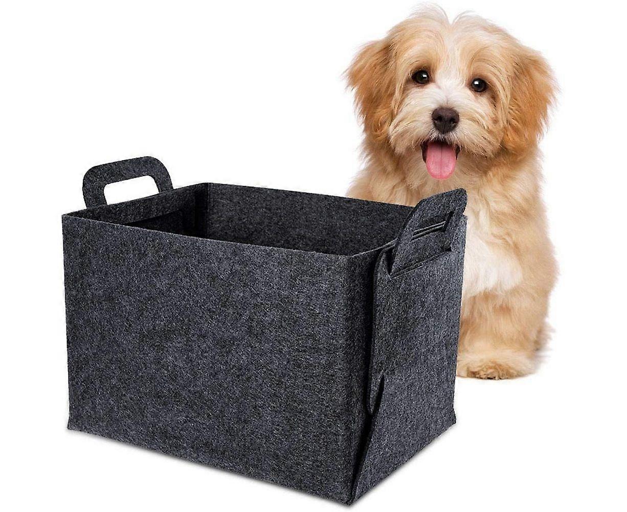 Stylish Dark Gray Collapsible Felt Storage Bin with Carry Handles - Space-Saving Organizer for Home & Office