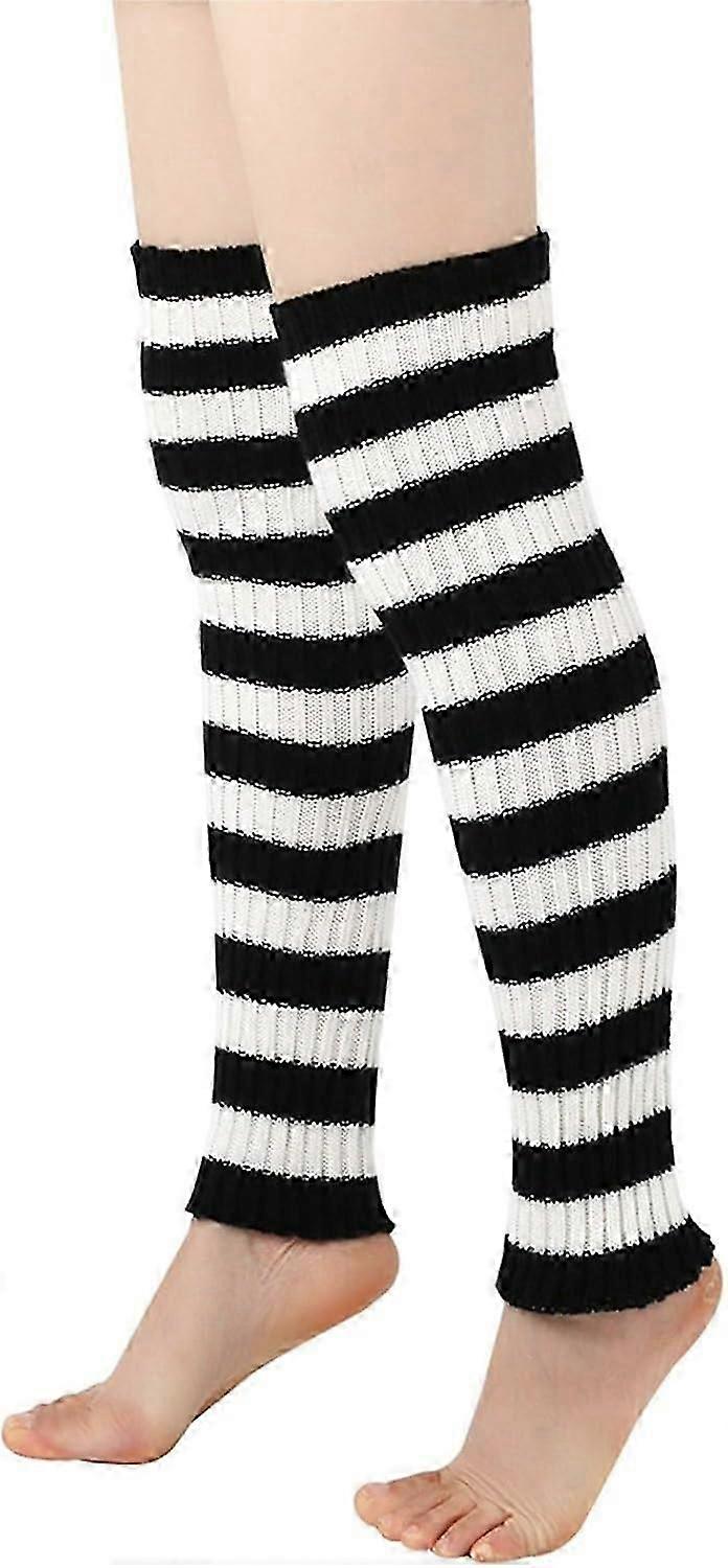 Uzun Çizgili Desen Örme İplik Kış Bisikleti İçin Sıcak Çizme Legwarmers