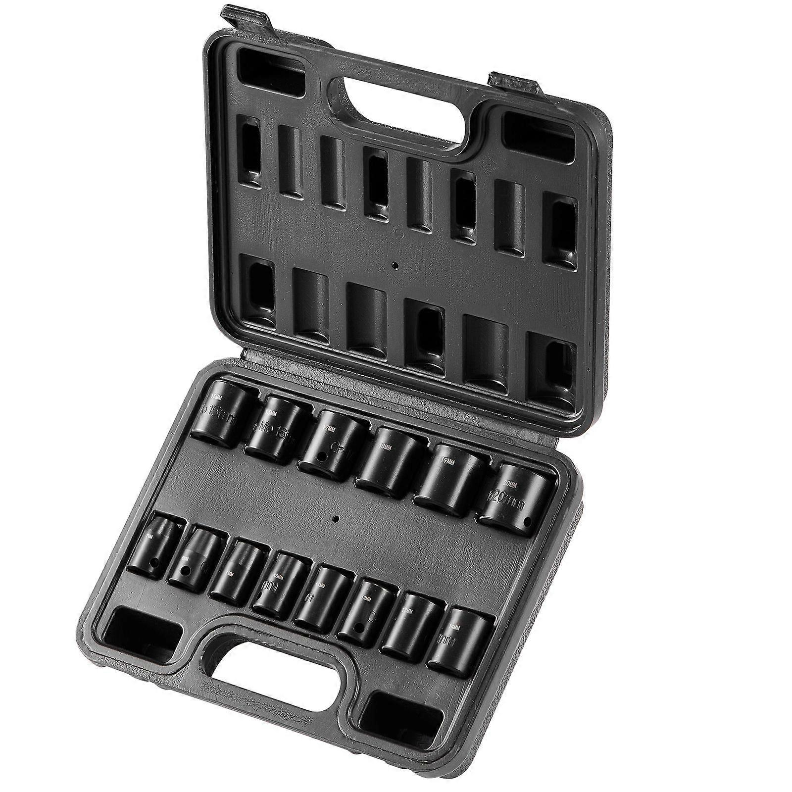 3/8" Drive Impact Socket Set, 14 Piece Shallow Socket Set Metric 7-20mm, 6 Point Cr-Mo Alloy Steel for Auto Repair, Includes Storage Case
