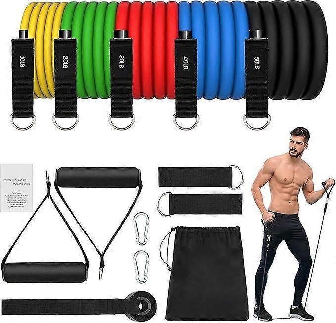 50 lbs 11-pack elastic fitness muscle bands with 5 different levels of elastic bands for home gym yoga