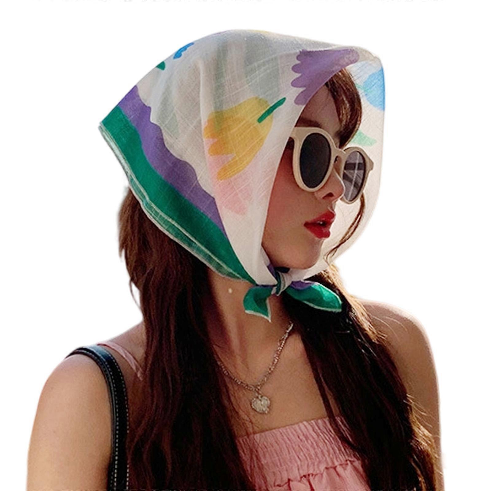 Lenço de cabeça triangular Bandana de cabelo francês Lenço de cabeça com nó Vintage Headband Bohemian Floral Lenço de cabeça para mulheres Tulip verde