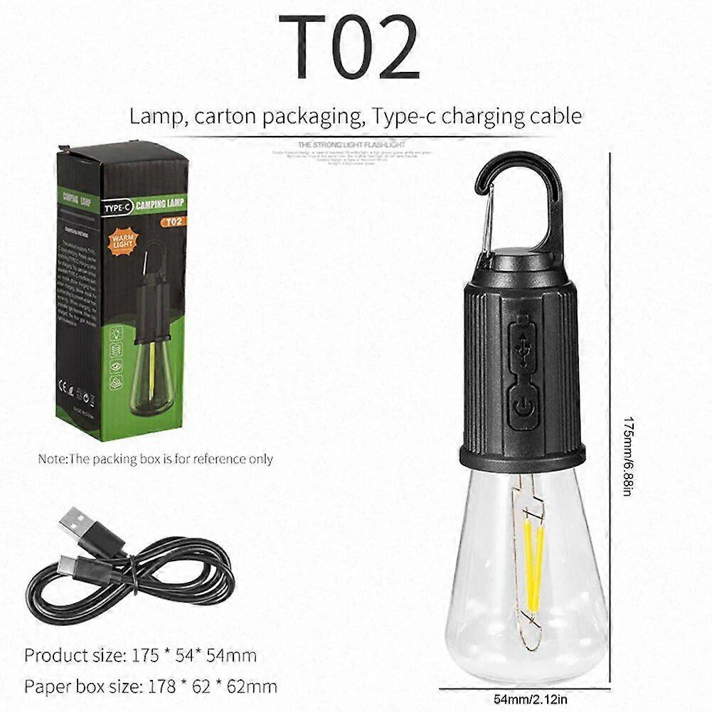 LED Light Outdoor Retro Hanging Light Bulb Type-C Charging Camping Tent Garland Garden Party Decoration Night Light with Hook