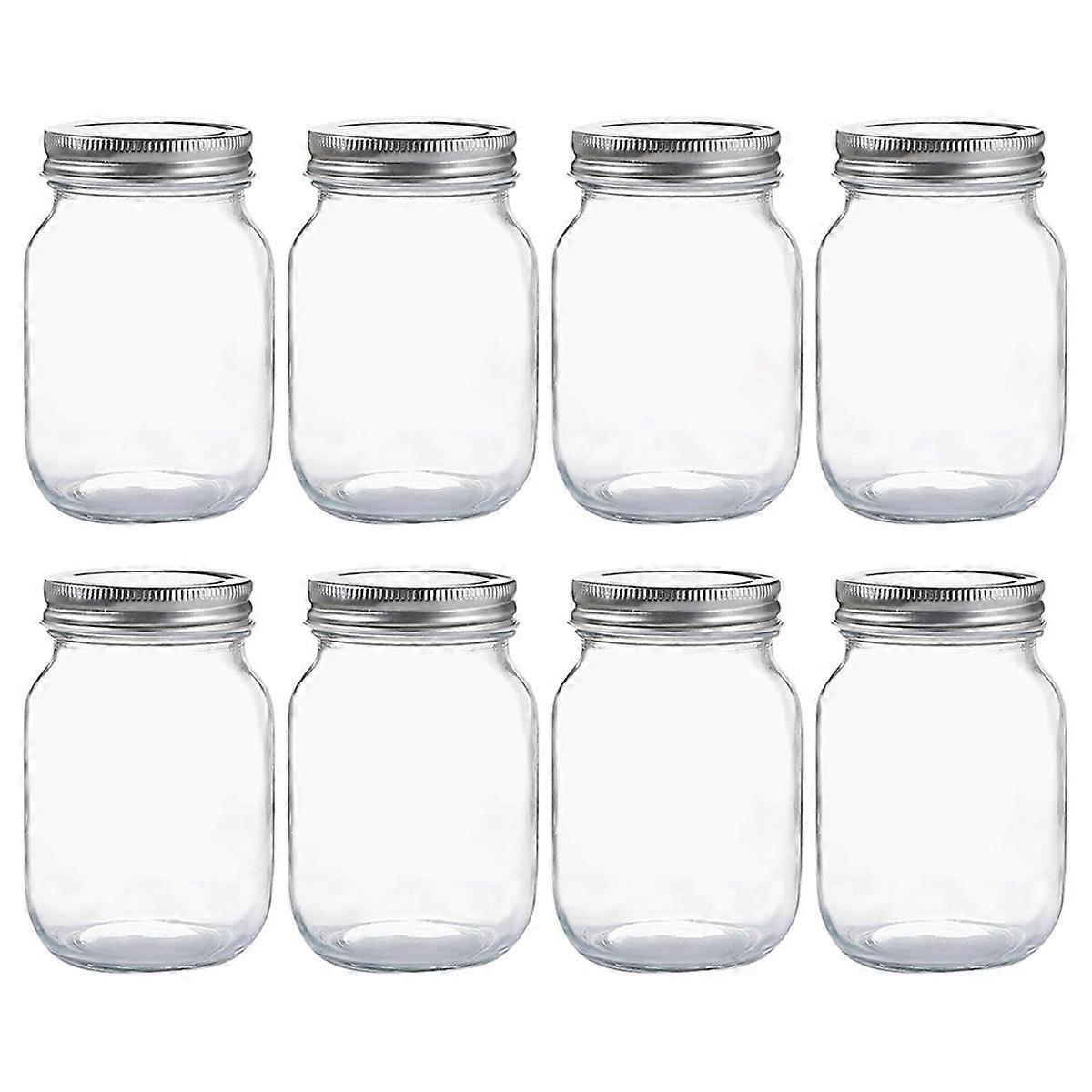 Glass Regular Mouth Jars, 16 Oz Clear Glass Jars with Silver Metal Lids for Sealing, Canning Jars fo