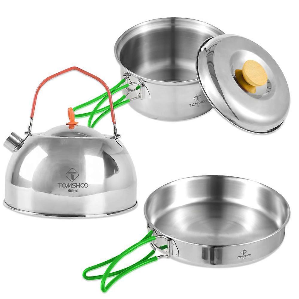 Camping Cookware Stainless Steel for 1-2 People Cooking Pot Frying Pan for All Stove Types Lightweight and Portable All-in-One Camp Cookware Set