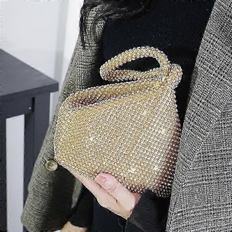 ריינסטון חתונה זהב תיק קוקטייל גדול עדין מצמד נשים צבע אחיד סגנון וינטאג '