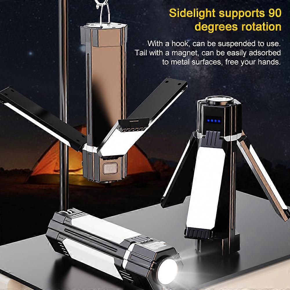 Portable Flashlight Multifuncational Camping Light LED Campsite Lantern with Foldable Sidelight 5 Light Modes Power Bank Function for Camping Tent Hi