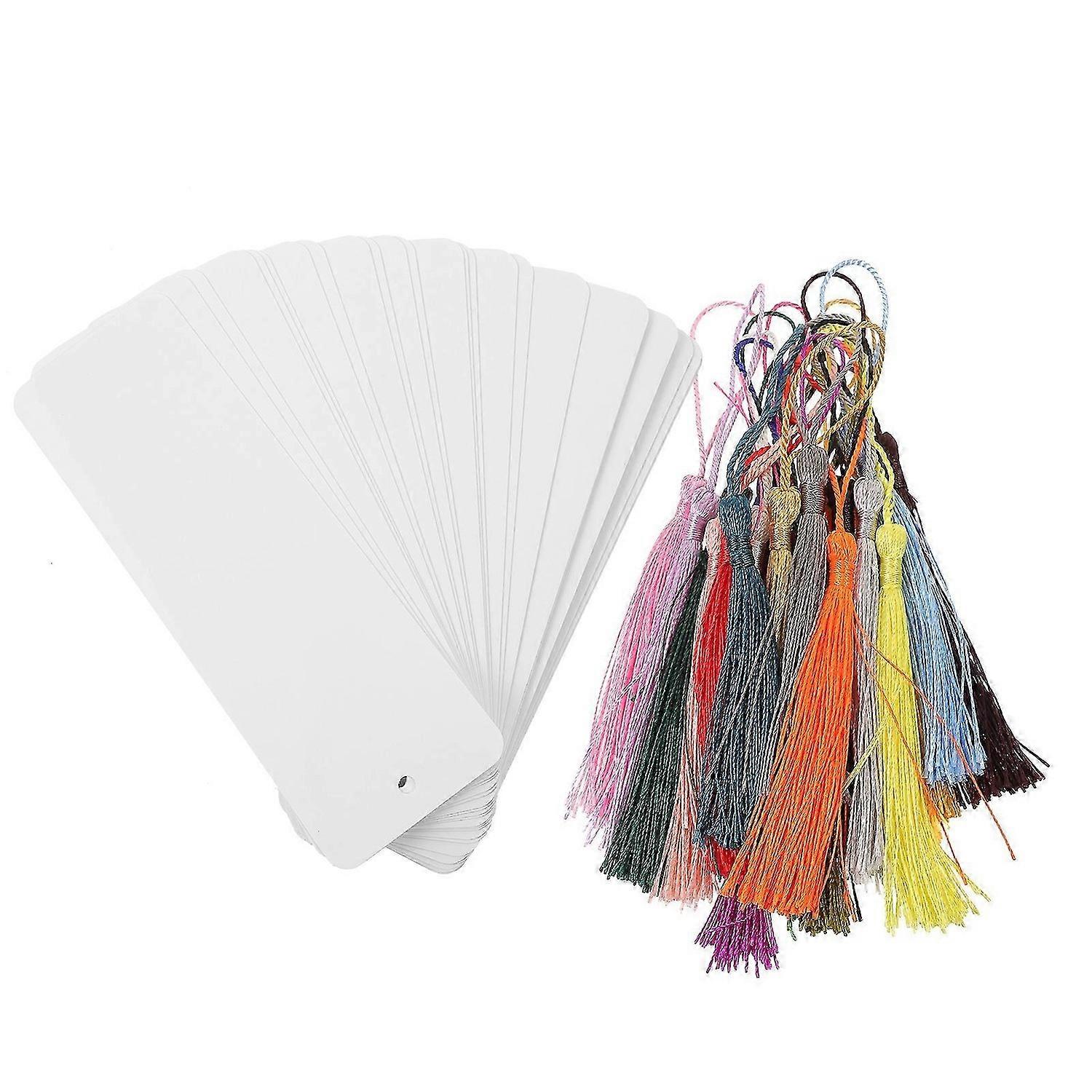 24pcs Paper Blank Bookmarks Tassel Cardstock for DIY Projects Gifts Tags School Supply Party Favor W