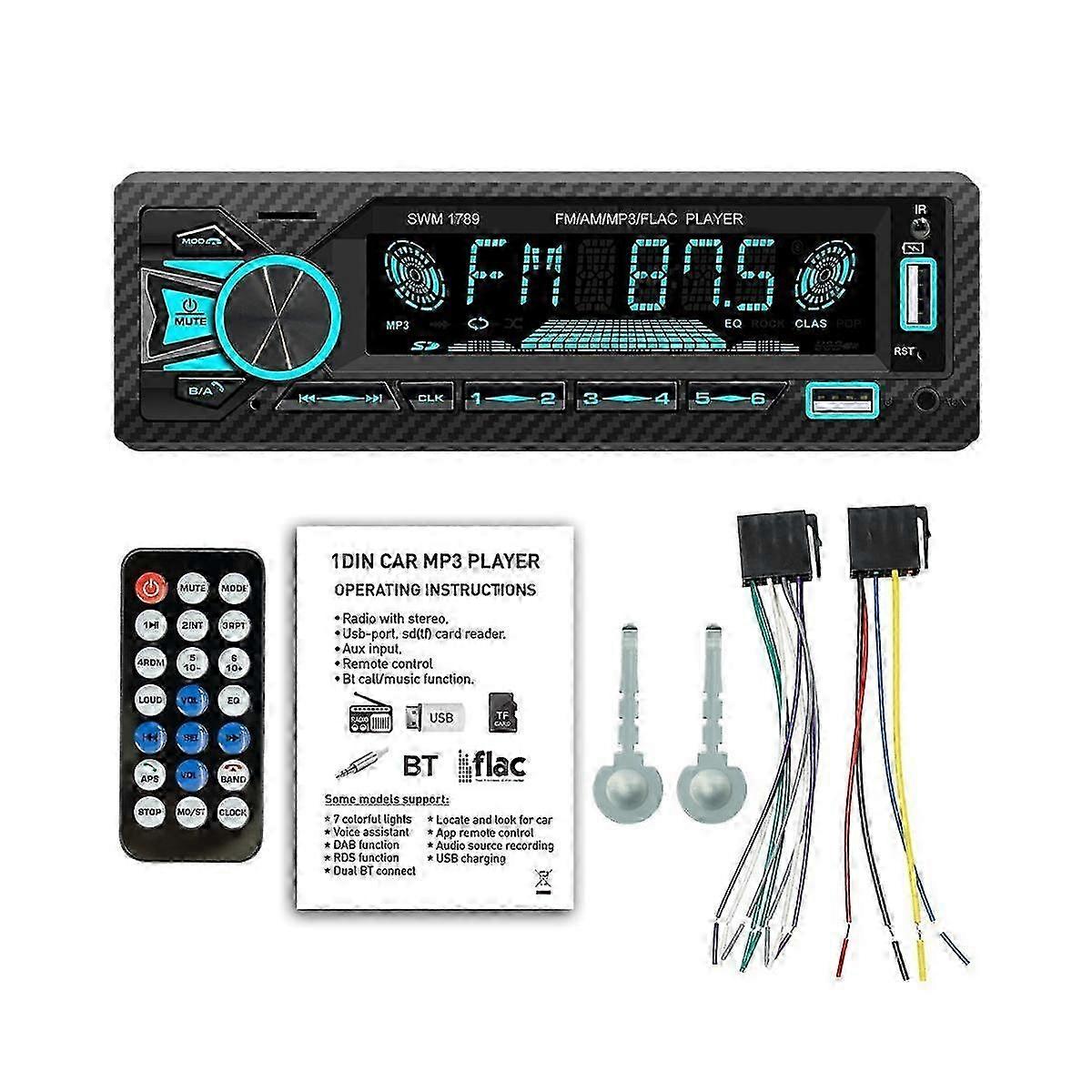 Car Radio 1Din Srereo Bluetooth MP3 Player FM Receiver with Remote Control AUX/USB/TF Card in Dash