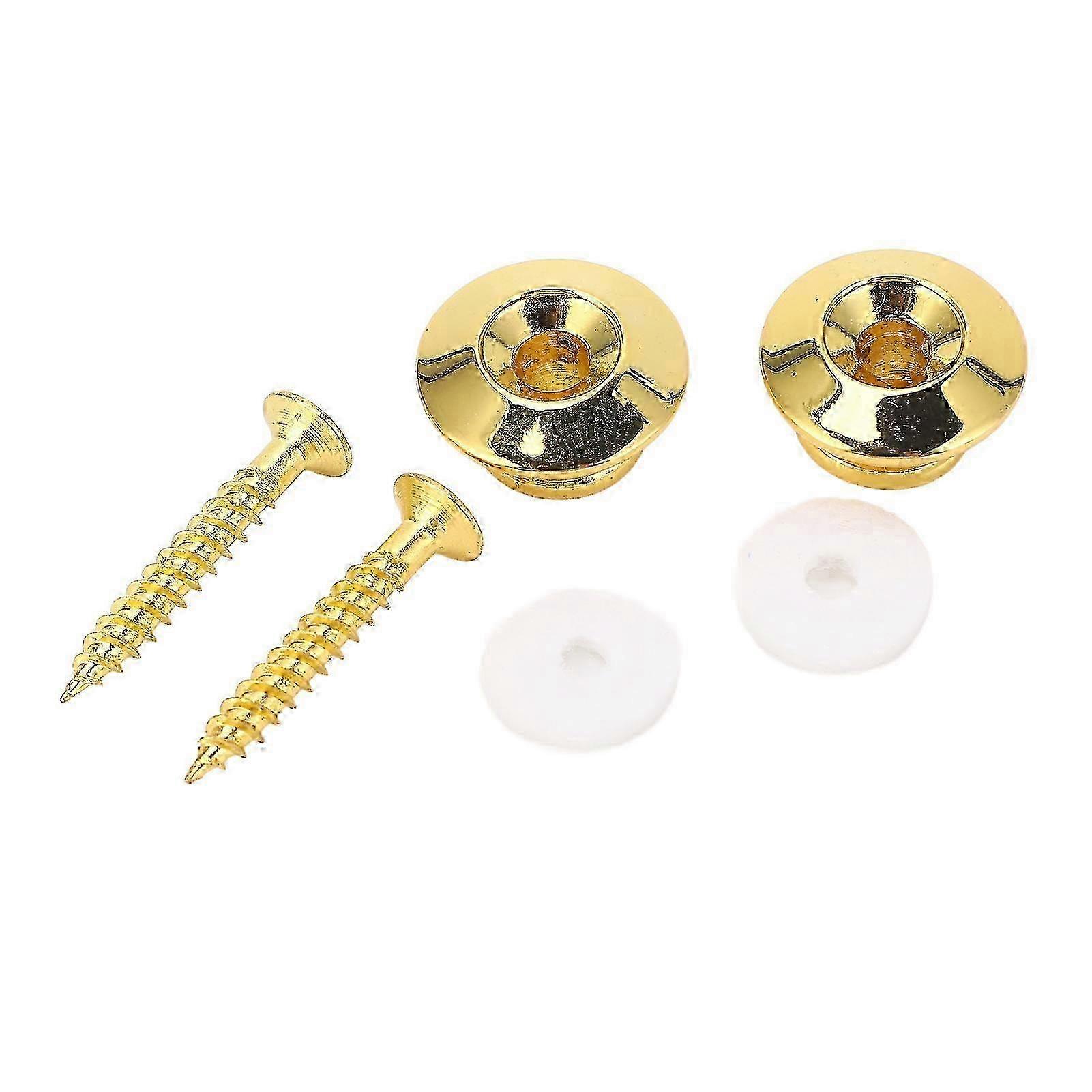 2 Pcs Gold Guitar Strap Buttons Locking End Pins Universal