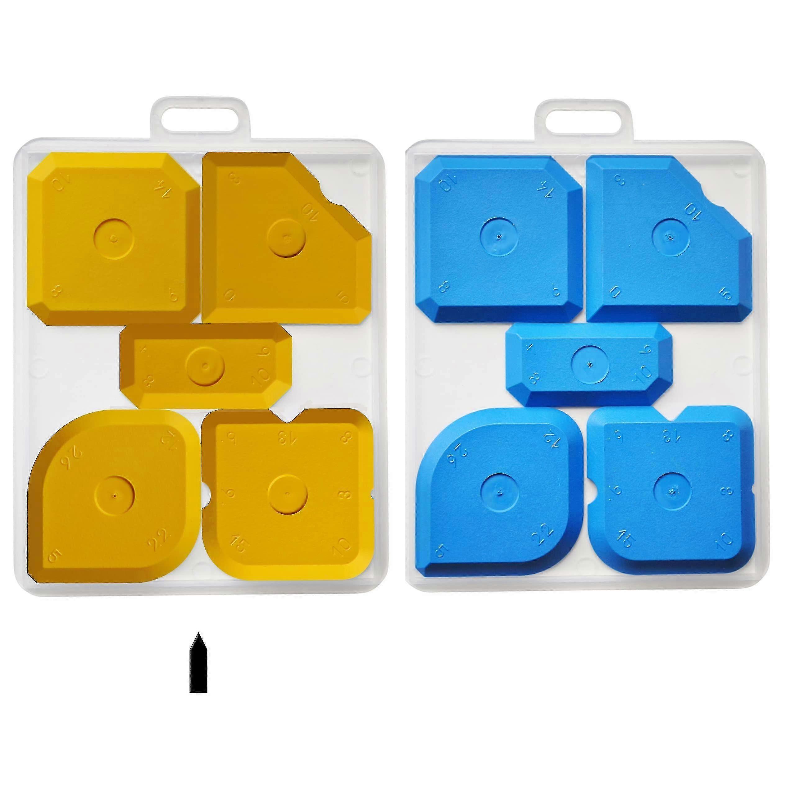 5-osainen silikoni- ja akryylilastasarja - ammattimainen saumantäyttötyökalu viisteillä ja sädemerkeillä - keltainen