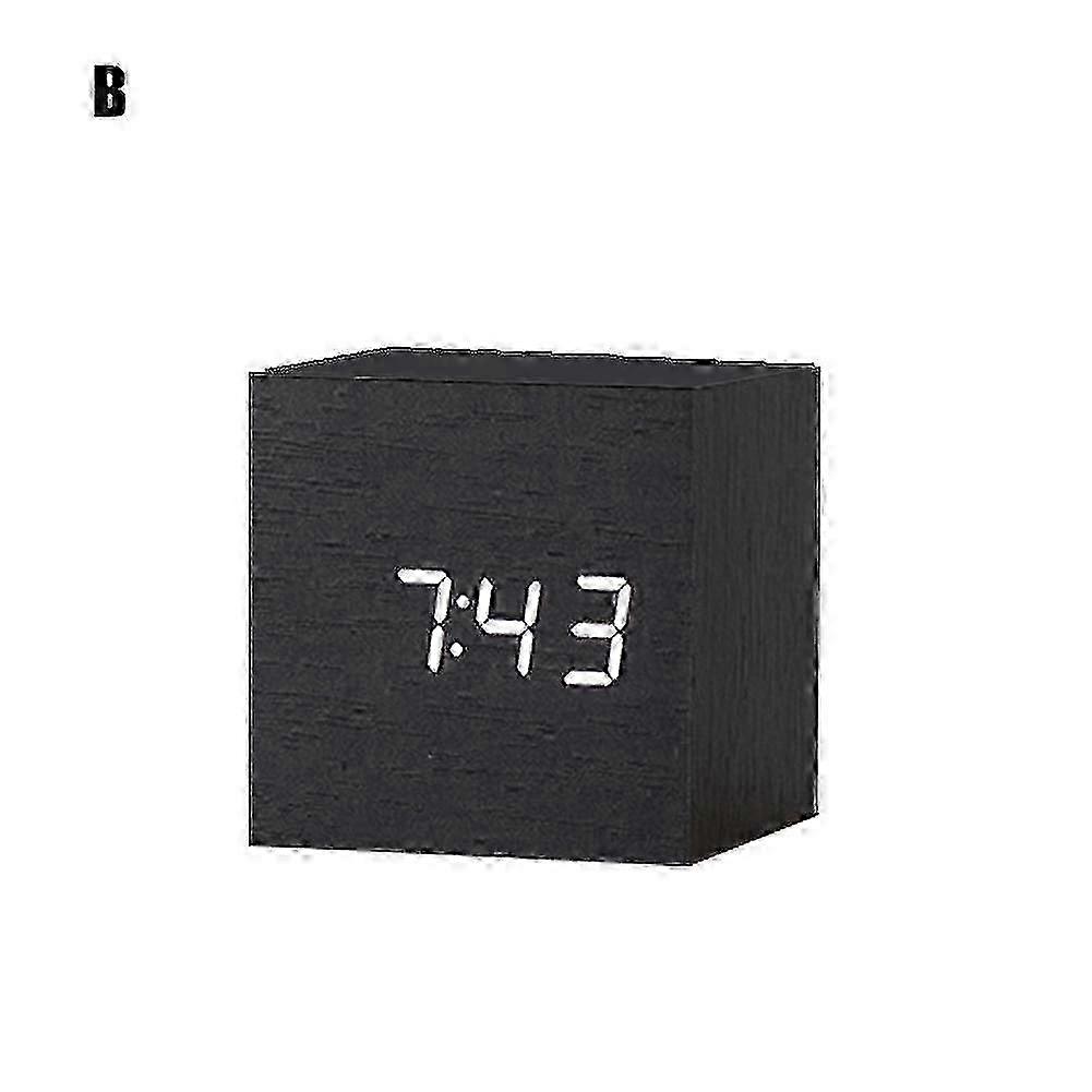 Smart Röststyrning Väckarklocka Modern Trä LED Digital Klocka--Svart