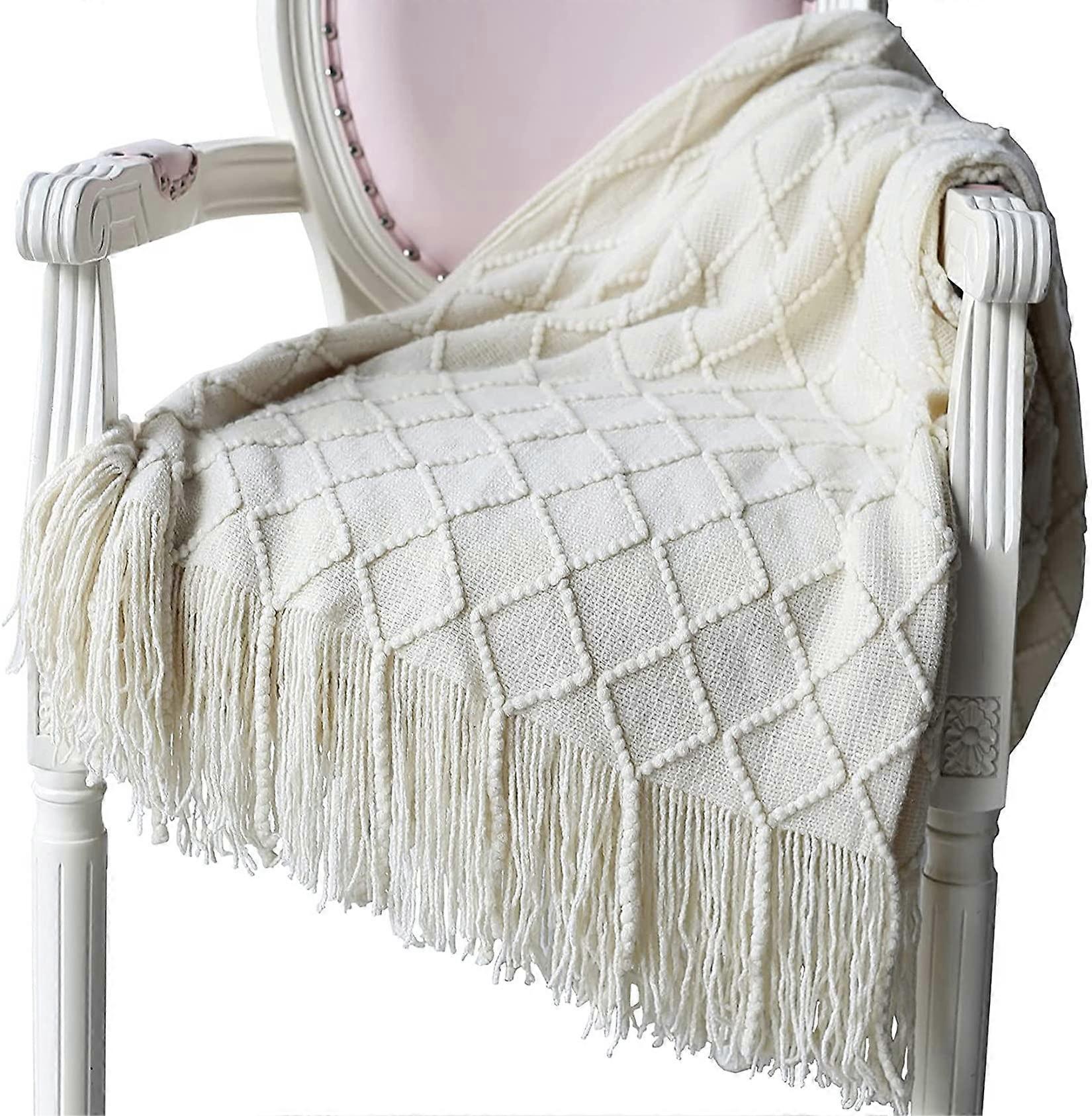 Soft Knitted Wool Blanket, Tassel Blanket, Sofa Blanket, Sleeping Blanket Beige
