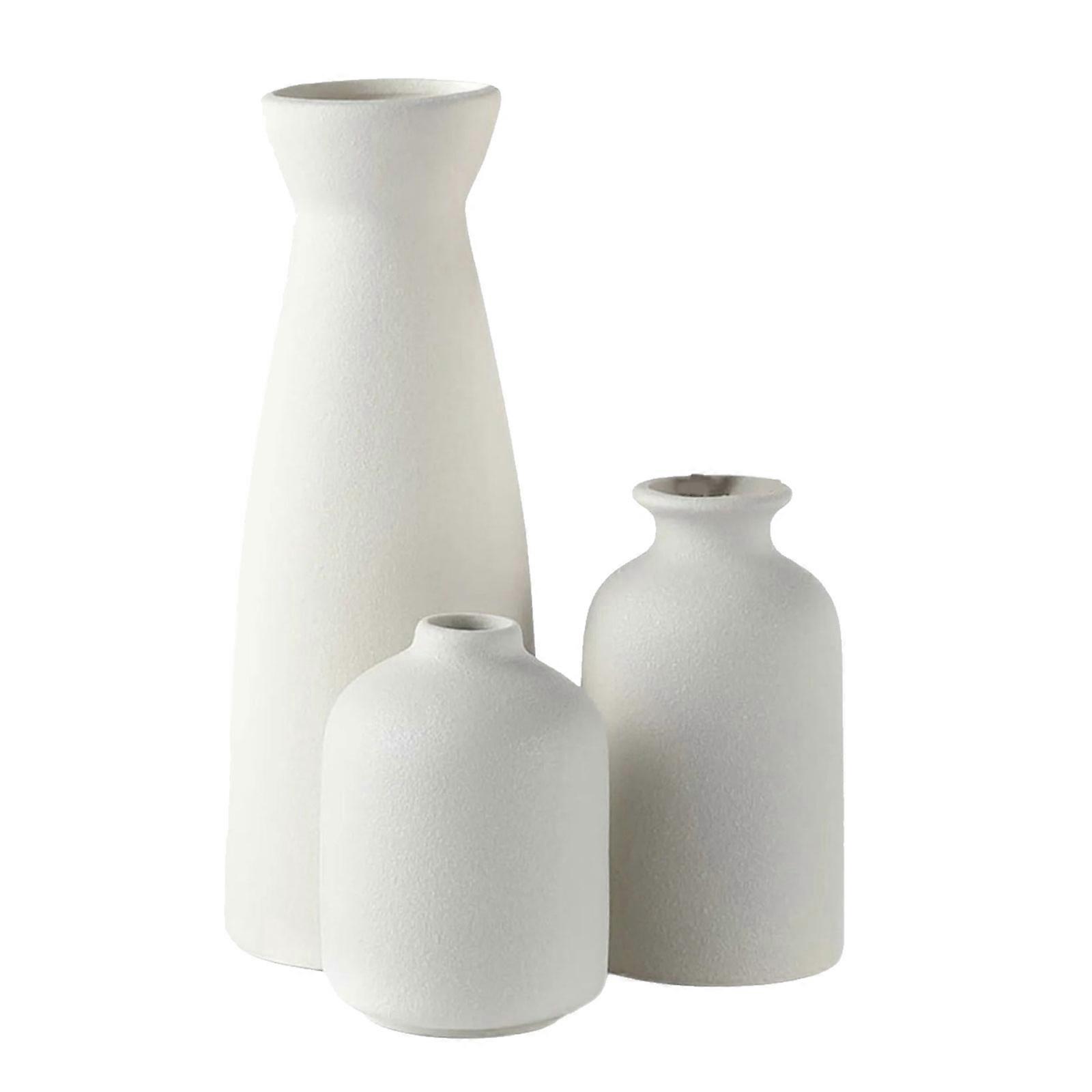 3 Size Ceramics Vases Set with Textured Glazes Multifunctional Flower Containers Home Accent White