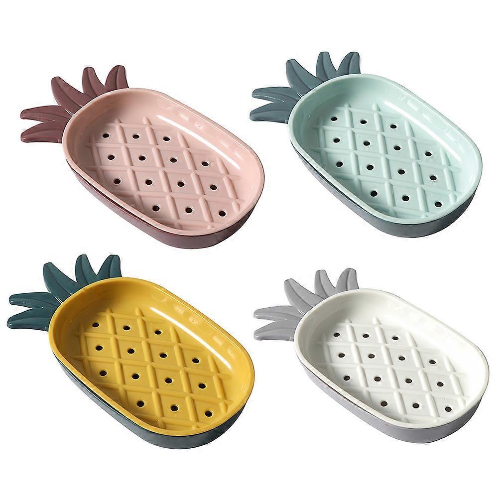 Pineapple Shape Soap Dish Holder 4pcs   Cute Drainable Soap Box for Kitchen & Bathroom Use