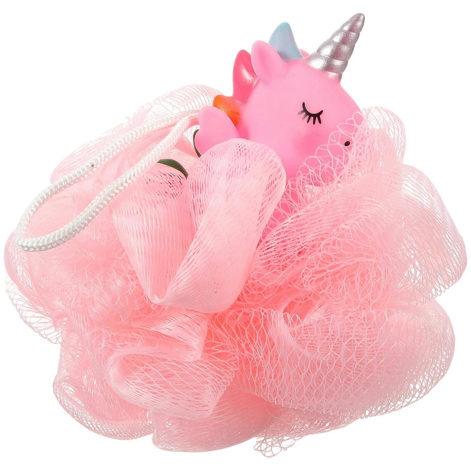 Toddler Bath Accessories Unicorn Shape Pink Shower Loofah For Kids Bathing 13x13cm Soft Bath Ball Design 1Pcs